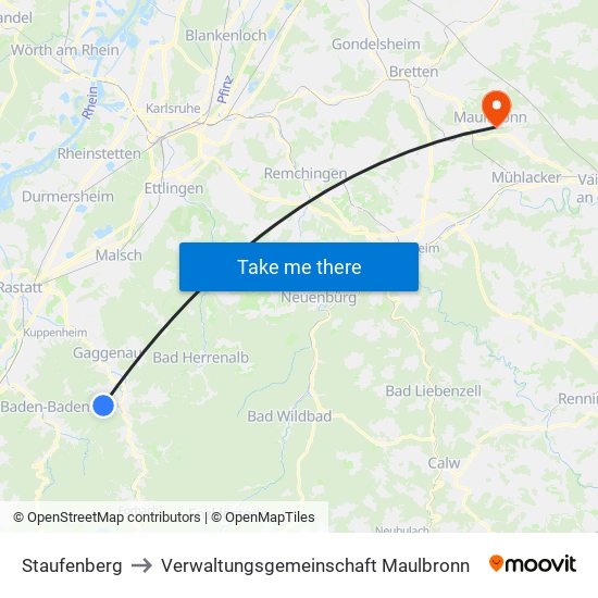 Staufenberg to Verwaltungsgemeinschaft Maulbronn map