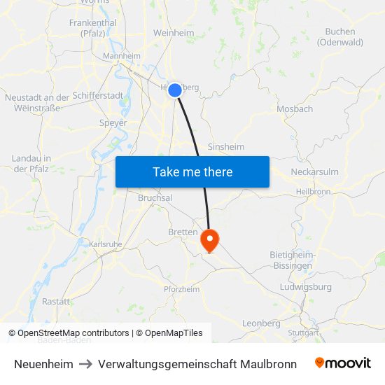 Neuenheim to Verwaltungsgemeinschaft Maulbronn map