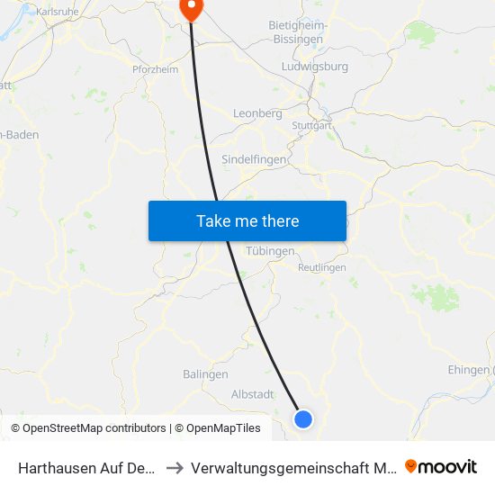 Harthausen Auf Der Scher to Verwaltungsgemeinschaft Maulbronn map