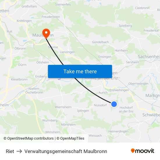 Riet to Verwaltungsgemeinschaft Maulbronn map