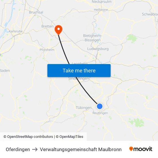 Oferdingen to Verwaltungsgemeinschaft Maulbronn map