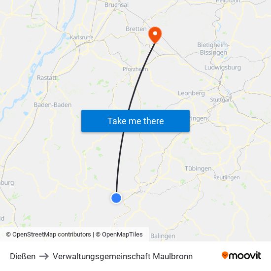 Dießen to Verwaltungsgemeinschaft Maulbronn map