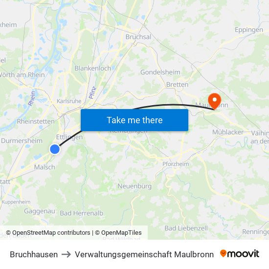 Bruchhausen to Verwaltungsgemeinschaft Maulbronn map