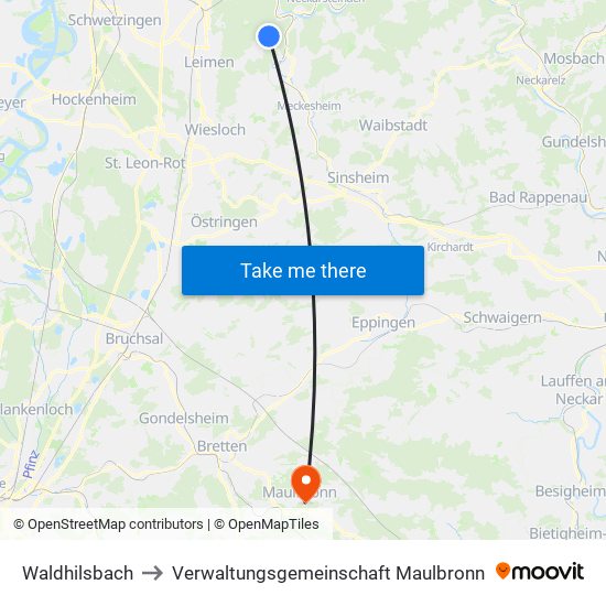 Waldhilsbach to Verwaltungsgemeinschaft Maulbronn map
