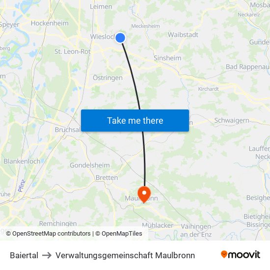 Baiertal to Verwaltungsgemeinschaft Maulbronn map