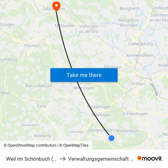 Weil Im Schönbuch (Kernort) to Verwaltungsgemeinschaft Maulbronn map