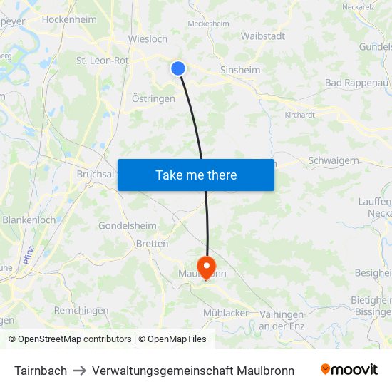 Tairnbach to Verwaltungsgemeinschaft Maulbronn map