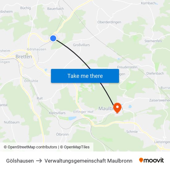 Gölshausen to Verwaltungsgemeinschaft Maulbronn map