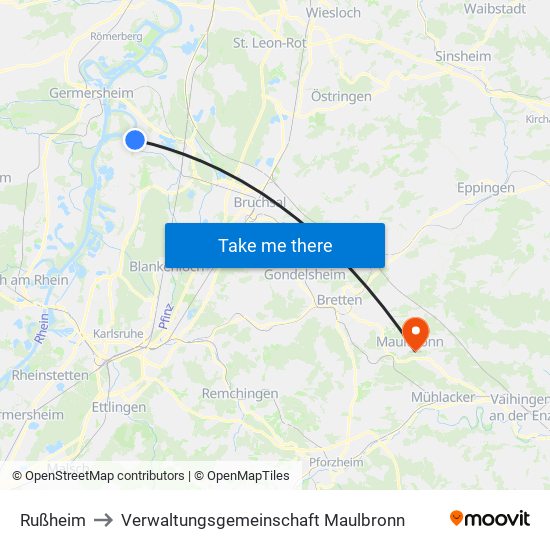 Rußheim to Verwaltungsgemeinschaft Maulbronn map