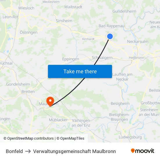 Bonfeld to Verwaltungsgemeinschaft Maulbronn map