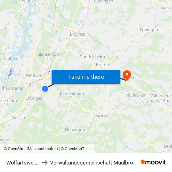 Wolfartsweier to Verwaltungsgemeinschaft Maulbronn map