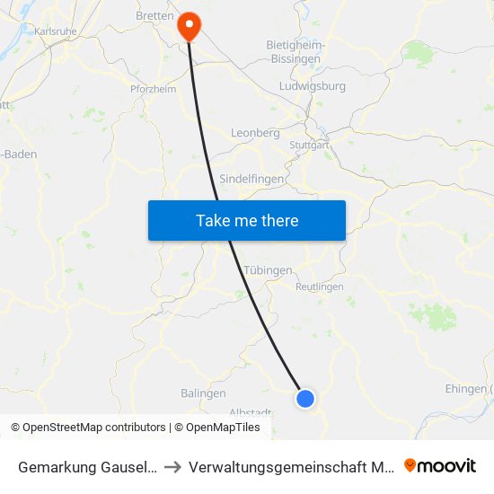 Gemarkung Gauselfingen to Verwaltungsgemeinschaft Maulbronn map