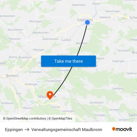 Eppingen to Verwaltungsgemeinschaft Maulbronn map