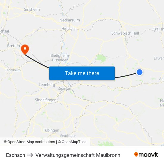 Eschach to Verwaltungsgemeinschaft Maulbronn map