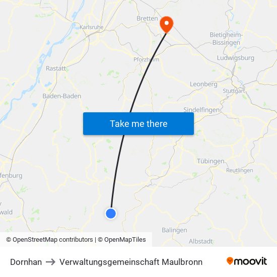 Dornhan to Verwaltungsgemeinschaft Maulbronn map