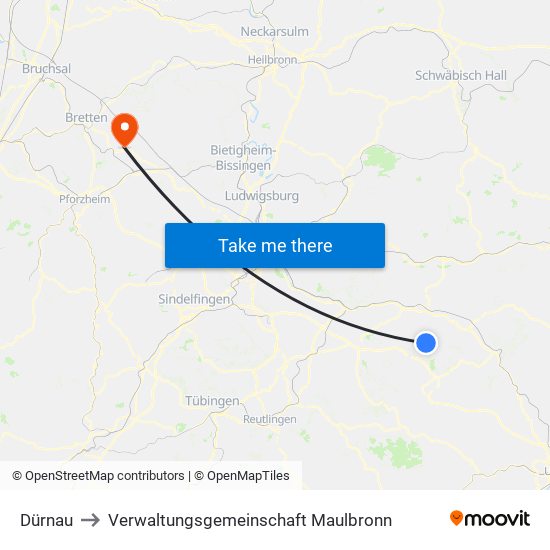 Dürnau to Verwaltungsgemeinschaft Maulbronn map