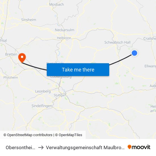 Obersontheim to Verwaltungsgemeinschaft Maulbronn map