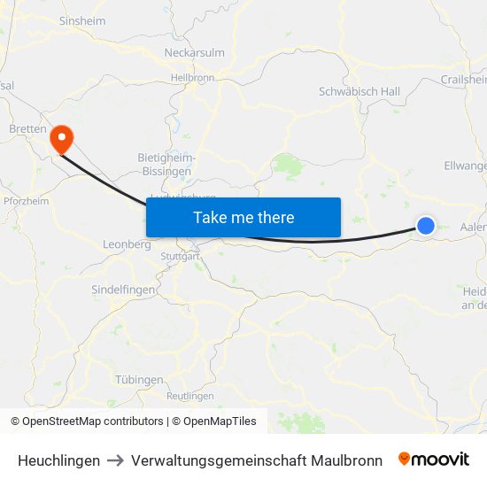 Heuchlingen to Verwaltungsgemeinschaft Maulbronn map