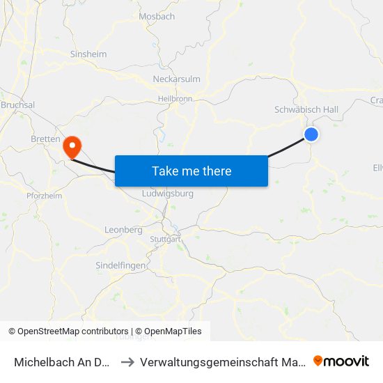 Michelbach An Der Bilz to Verwaltungsgemeinschaft Maulbronn map