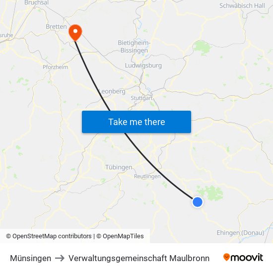 Münsingen to Verwaltungsgemeinschaft Maulbronn map