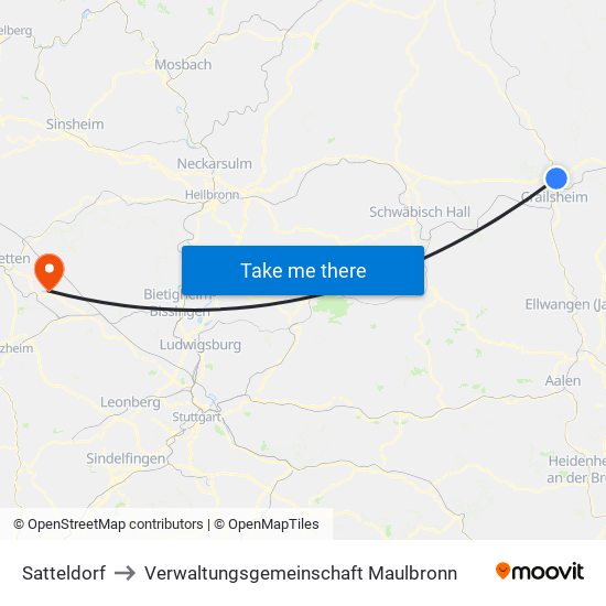 Satteldorf to Verwaltungsgemeinschaft Maulbronn map