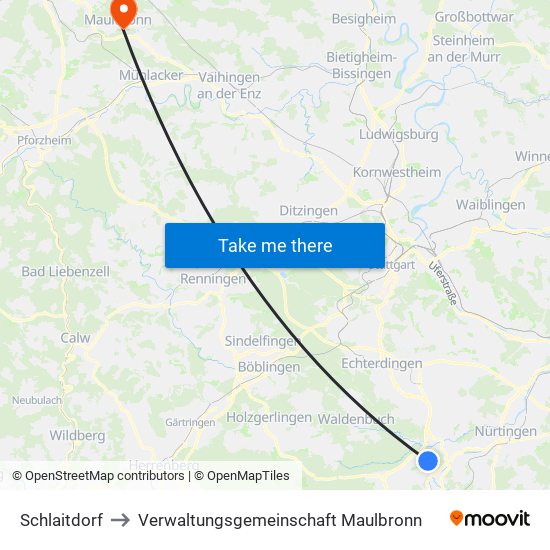 Schlaitdorf to Verwaltungsgemeinschaft Maulbronn map
