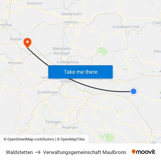 Waldstetten to Verwaltungsgemeinschaft Maulbronn map