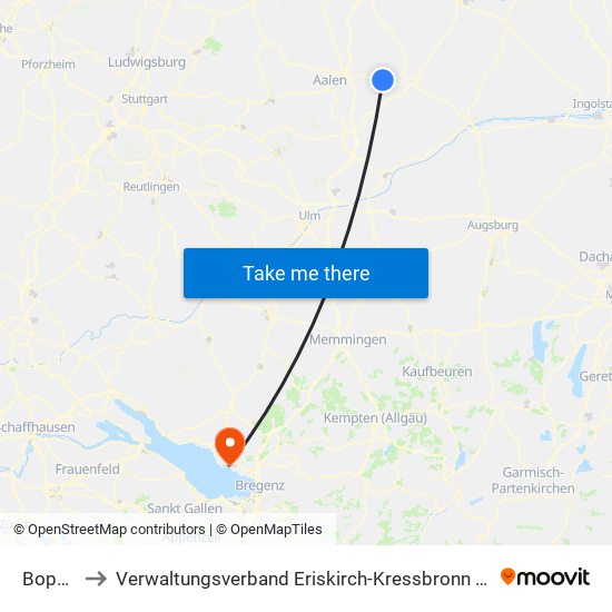 Bopfingen to Verwaltungsverband Eriskirch-Kressbronn am Bodensee-Langenargen map