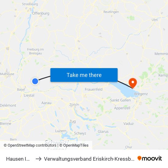 Hausen Im Wiesental to Verwaltungsverband Eriskirch-Kressbronn am Bodensee-Langenargen map