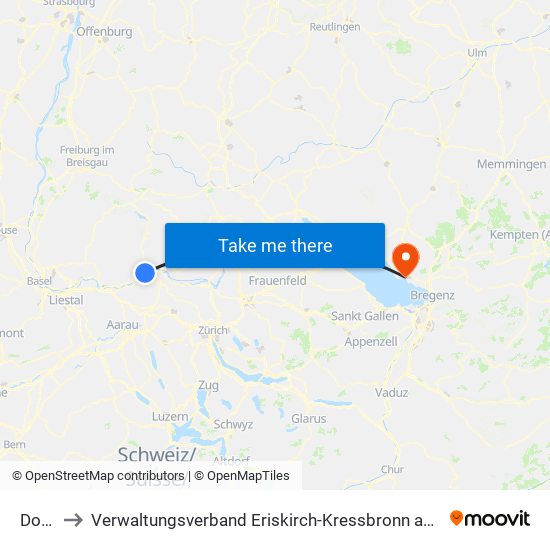 Dogern to Verwaltungsverband Eriskirch-Kressbronn am Bodensee-Langenargen map