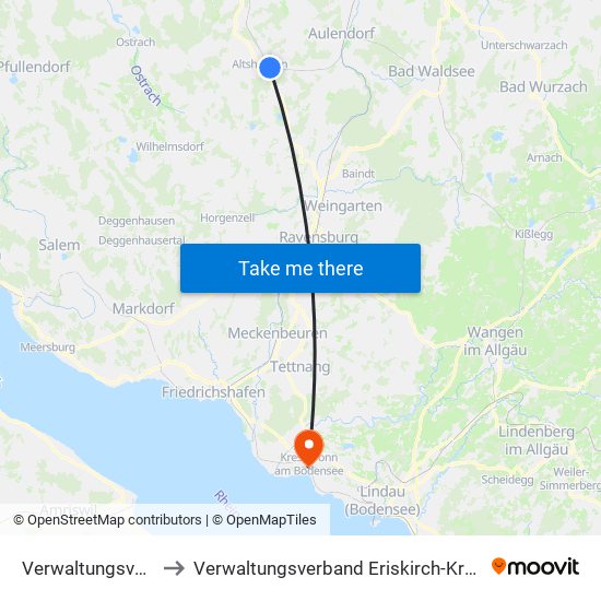 Verwaltungsverband Altshausen to Verwaltungsverband Eriskirch-Kressbronn am Bodensee-Langenargen map