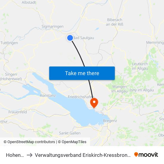 Hohentengen to Verwaltungsverband Eriskirch-Kressbronn am Bodensee-Langenargen map