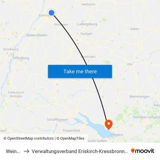 Weingarten to Verwaltungsverband Eriskirch-Kressbronn am Bodensee-Langenargen map