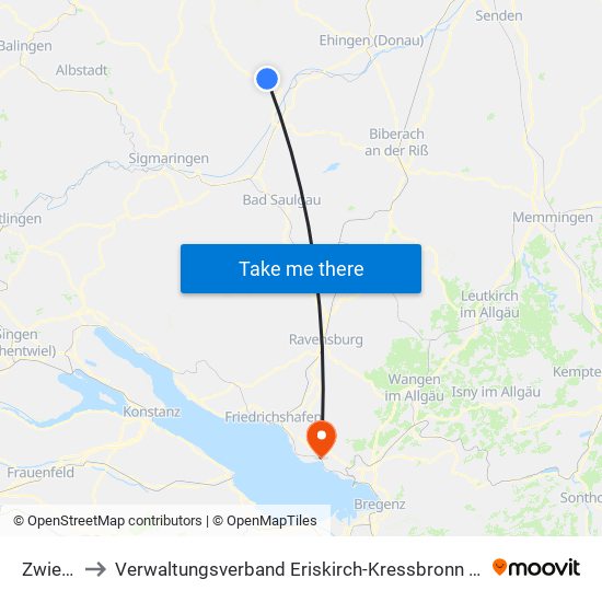 Zwiefalten to Verwaltungsverband Eriskirch-Kressbronn am Bodensee-Langenargen map