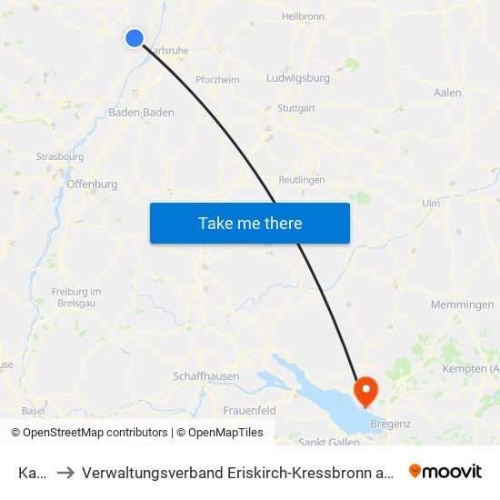 Kandel to Verwaltungsverband Eriskirch-Kressbronn am Bodensee-Langenargen map