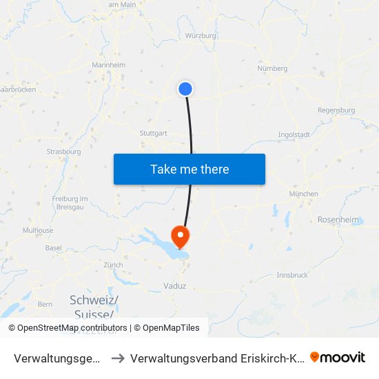 Verwaltungsgemeinschaft Künzelsau to Verwaltungsverband Eriskirch-Kressbronn am Bodensee-Langenargen map