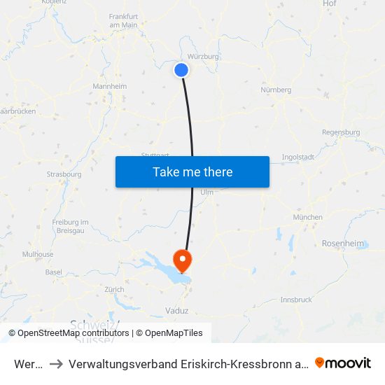 Werbach to Verwaltungsverband Eriskirch-Kressbronn am Bodensee-Langenargen map