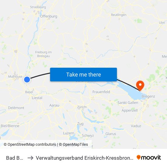 Bad Bellingen to Verwaltungsverband Eriskirch-Kressbronn am Bodensee-Langenargen map