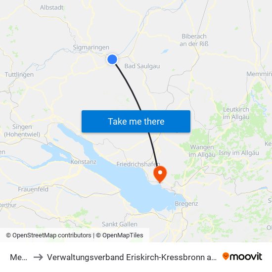 Mengen to Verwaltungsverband Eriskirch-Kressbronn am Bodensee-Langenargen map