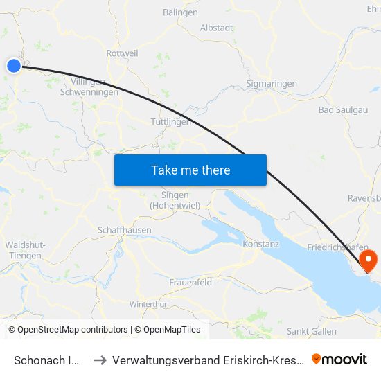 Schonach Im Schwarzwald to Verwaltungsverband Eriskirch-Kressbronn am Bodensee-Langenargen map