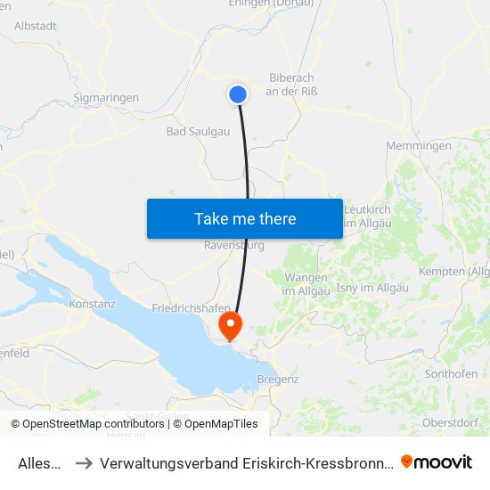 Alleshausen to Verwaltungsverband Eriskirch-Kressbronn am Bodensee-Langenargen map