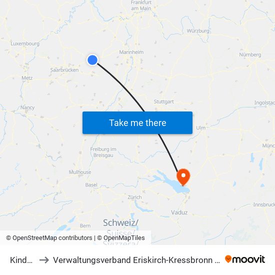 Kindsbach to Verwaltungsverband Eriskirch-Kressbronn am Bodensee-Langenargen map