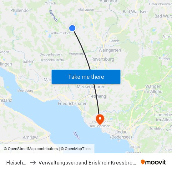 Fleischwangen to Verwaltungsverband Eriskirch-Kressbronn am Bodensee-Langenargen map