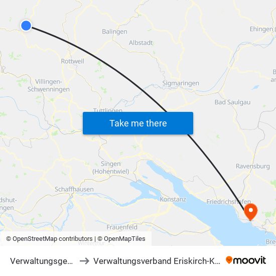 Verwaltungsgemeinschaft Schiltach to Verwaltungsverband Eriskirch-Kressbronn am Bodensee-Langenargen map