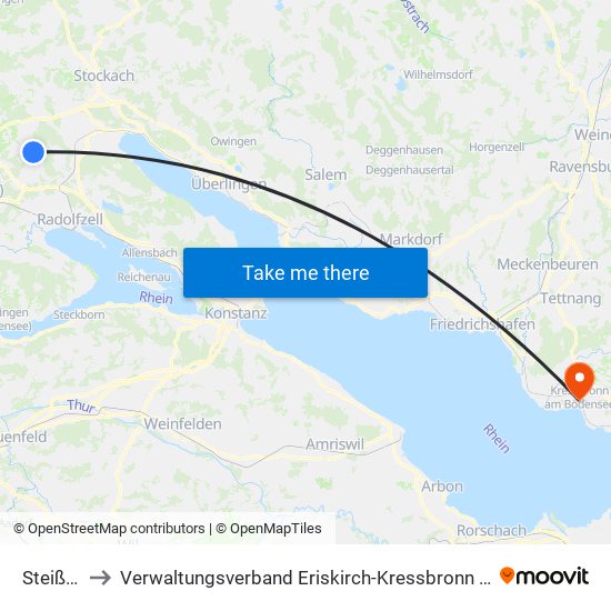 Steißlingen to Verwaltungsverband Eriskirch-Kressbronn am Bodensee-Langenargen map