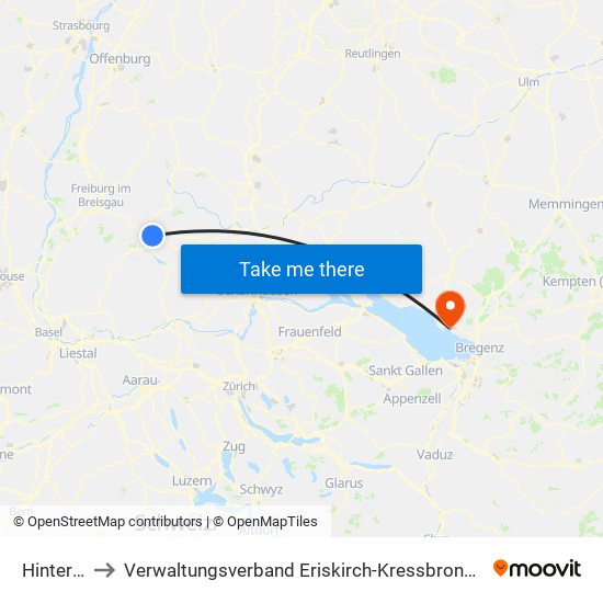 Hinterzarten to Verwaltungsverband Eriskirch-Kressbronn am Bodensee-Langenargen map