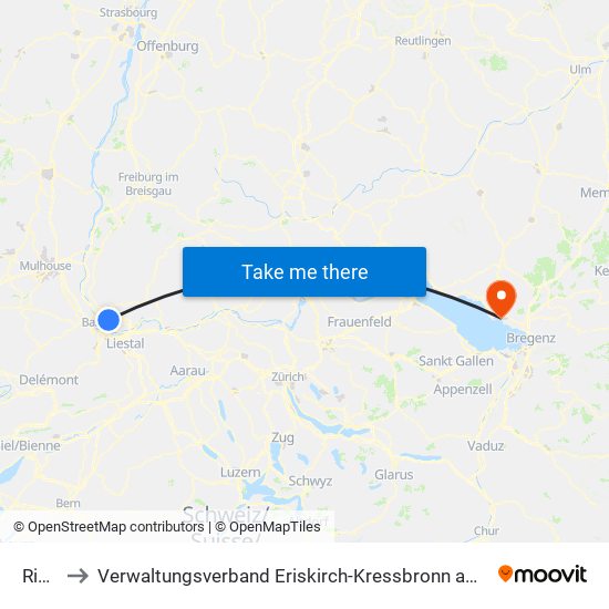 Riehen to Verwaltungsverband Eriskirch-Kressbronn am Bodensee-Langenargen map