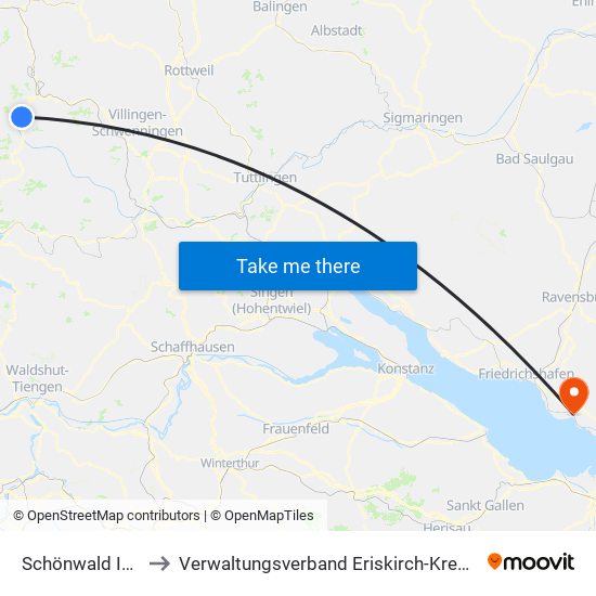 Schönwald Im Schwarzwald to Verwaltungsverband Eriskirch-Kressbronn am Bodensee-Langenargen map