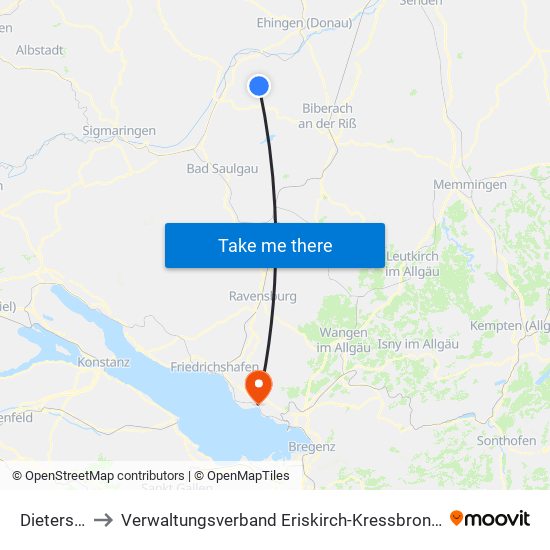 Dietershausen to Verwaltungsverband Eriskirch-Kressbronn am Bodensee-Langenargen map