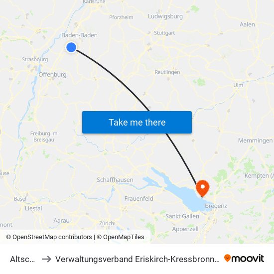 Altschweier to Verwaltungsverband Eriskirch-Kressbronn am Bodensee-Langenargen map